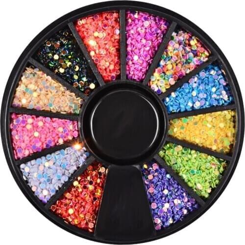 Mixed Color Shiny 3D Nail Art Decorations Colorful Round Wafer Nail Sequins in wheel DIY Manicure Nail Accessories
