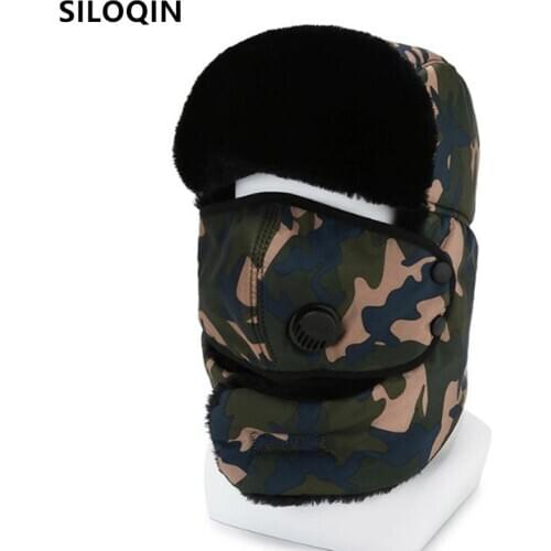 SILOQIN winter warm thick fur bomber hats for men women camouflage hat unisex windproof cotton earmuffs caps couple hat ski caps