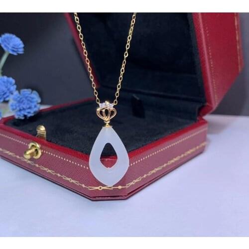 SHILOVEM 18k yellow gold natural white Jasper pendants Christmas Gift fine Jewelry wedding no necklace 13*20mm mymz1320558hby