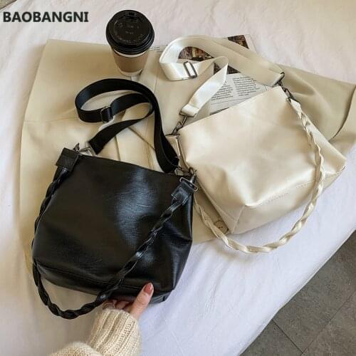 PU Leather Crossbody Bags Braided Strap Bucket Female Simple Shoulder Handbag Solid Color Summer Lady Totes for Women Trend