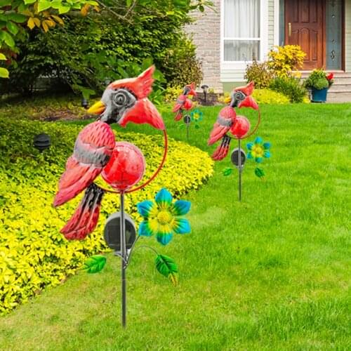 LED Solar Powered Light Red Bird Peacock Lawn Stakes Lamps Courtyard Art Garden Solar Wrought Iron Decorative Light