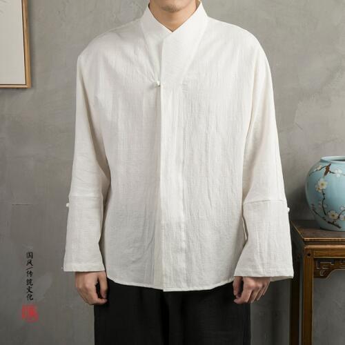 Tradictional Chinese clothing For Men Long Sleeve Cotton Linen Loose Shirts Chinese Kung Fu Tai Chi Apparel Chinese Tops CN-032