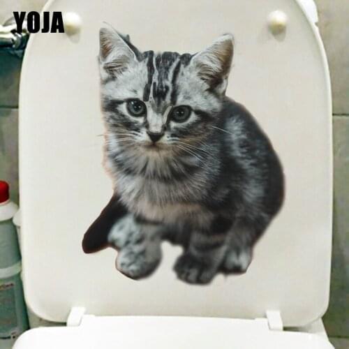 YOJA 18.4X24.1CM Cute Cat Kids Rooms Wall Sticker Funny Cartoon Animal Bathroom Toilet Seat Decals T1-2368