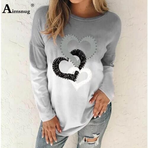 Plus Size 4xl 5xl Ladies Elegant Gradient Love Print T-shirt Womens Top Fashion 2021 Spring Autumn O-neck Tees Clothing Femme