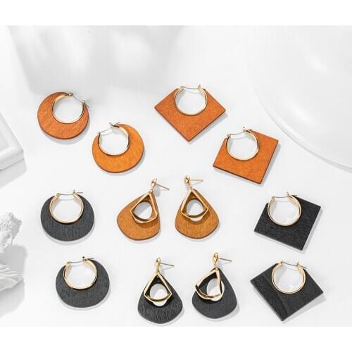 New Boho Ethnic Geometric Big Wooden Earrings For Women Vintage Earrings Gold Dangle Drop Earring 2020 Female Fashion Jewelry