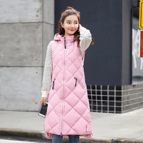 Womens Plus Size 3XL Vest Waistcoat Quilted Padded Cotton Long Vests Women Korean Style Spring Autumn Hooded Sleeveless Jackets