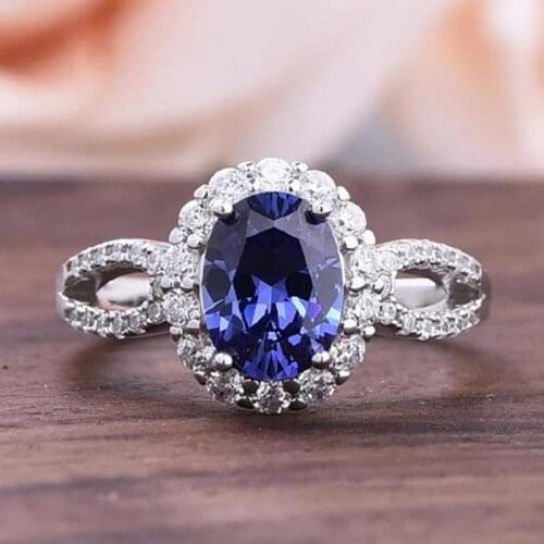 2021 Trend Vintage 925 Sterling Silver 8*10mm Sapphire Gemstone Rings For Women Party Wedding Engagement Ring Anniversary Gift
