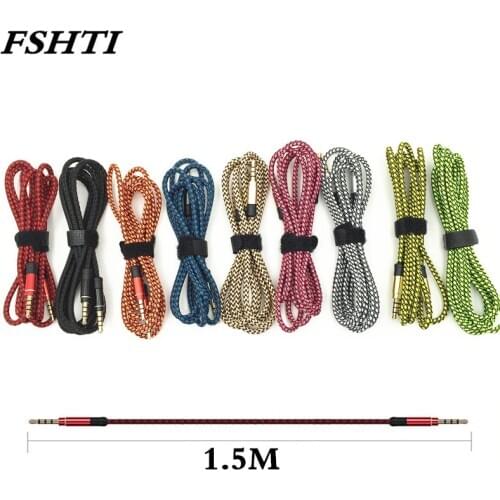 1.5m Braided Fabric 3.5mm Male To Male M/M Stereo Audio AUX Auxiliary Cable for PC iPod MP3 CAR for Samsung for iPhone 100pcs