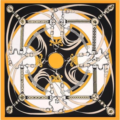 100% Twill Silk Scarf for Women Chain Print Foulard Female Luxury Brand Designer Shawls Gift Square Hijab Scarfs for Ladies