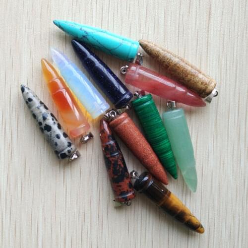 2pcs Fashion high quality assorted natural stone pendulum bullet shape charms pendants fit jewelry making wholesale free