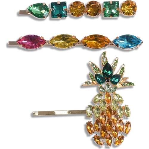 2021 New ZA Crystal Pineapple Hair Clips Hair Jewelry Colorful Rhinestone Hairpins Femme Luxury Head Wear Barrettes For Women