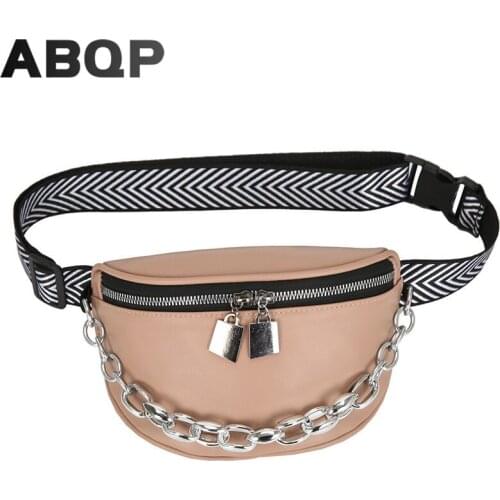 ABQP Women Fanny Pack PU Leather Female Shoulder Bag Luxury Metal Chains Shopping Travel Chest Waist Pack Bag For Girls