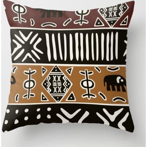 African Mud Cloth with Elephants Decorative Pillow Cushion Covers Square Pillowcase for Sofa Cotton Linen Pillow Cover