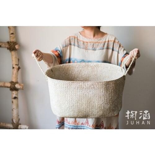 Large Straw Storage Basket Linen Basket Natural Handmade Finish Clothing Clutter Bathroom Cabas
