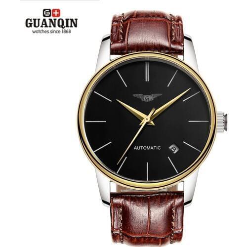 Luxury Watch Men Brand GUANQIN Ultra-thin Mechanical Automatic Watch Mens Watches Leather Watchbands reloj hombre automatico