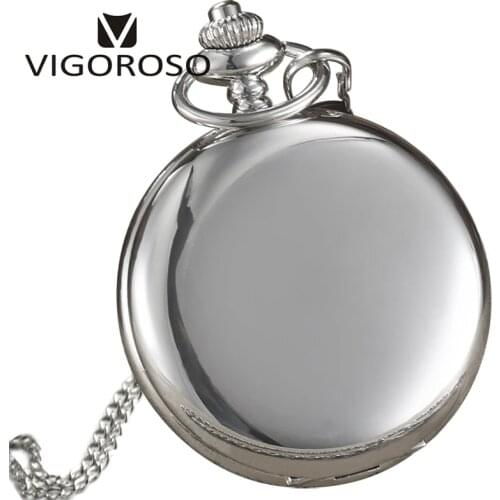 VIGOROSO Arabic Numerals Quartz Pocket Watch White Dial Men Watches Top Brand Vintage Style Silver Color Women Gift