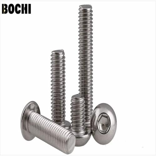 DIN7380 304Stainless steel round head hex socket screws M5*6/8/10/12/14/16/18/20/25/30-100mm Round head bolts mushroom head bolt