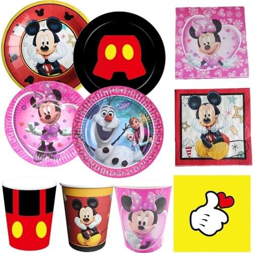 Disney Frozen Mickey Minnie Mouse Theme Birthday Party Decorations Kids Cup Plate Napkin Party Supplies Decoration Tableware Set