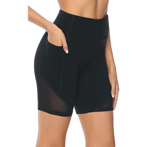 Women Female Slim Lift Buttocks Shorts Mesh Running Fitness Sport Shorts Solid Elastic with Pockets Summer