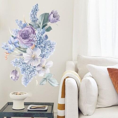 Purple Romantic Watercolor Flowers Wall Stickers Living Room Bedroom Sofa Bedside Background Self-adhesive Wall Stickers