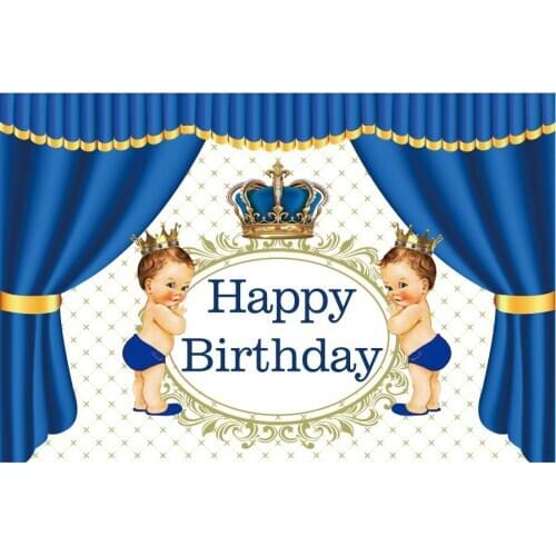 Prince Backdrop Happy Birthday Baby Blue Photography Background Celebration Photo Booth Studio Decor