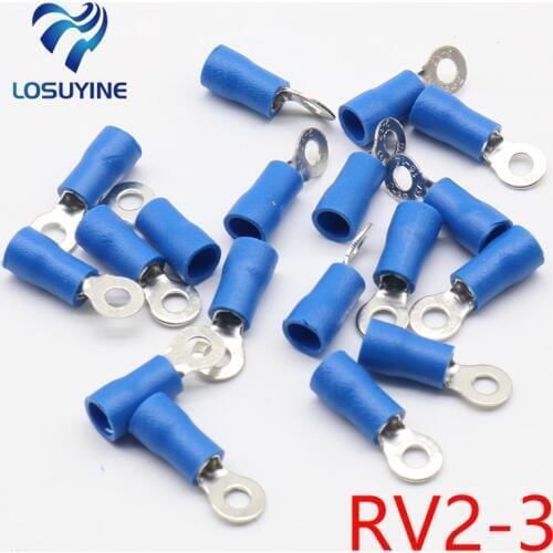 RV2-3 Blue 22-16 AWG 1.5-2.5mm2 Insulated Ring Terminal Connector Cable Connecto Wire Connector 100PCS/Pack RV2.5-3 RV