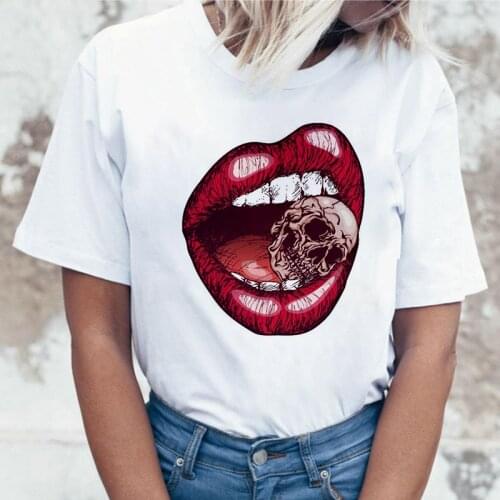 White Casual Plus Size Streetwear Fashion T-shirts Female Tops Clothing Scary Skull Printed T Shirt Women Summer Harajuku Tshirt