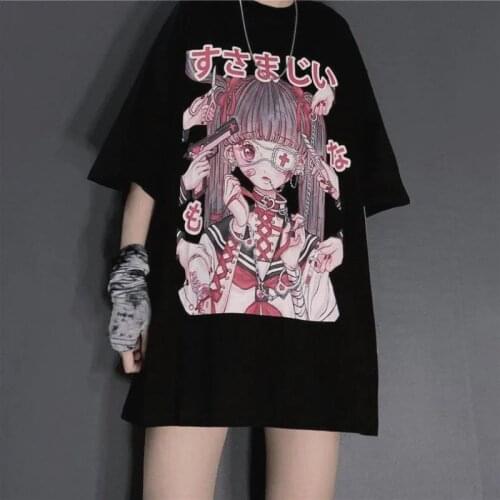 Summer Gothic Clothes Sexy Female Loose T-shirt Women Punk Emo Dark Grunge Streetwear Top Egirl Gothic Tshirts Harajuku Clothes