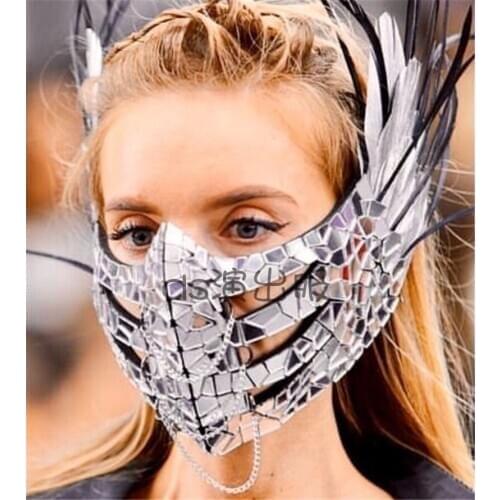 Personalized New Fashion 2021 Mirror Hollow Feather Headwear Design Silver/Golden Elves Face Decoration For Party Dancer DWY5005