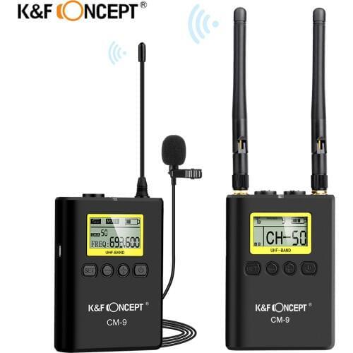 K&F Concept UHF CM-9 Wireless Lavalier Microphone Transmitters+ Dual receiver for Canon Nikon Sony DSLR Cameras Camcorder Video