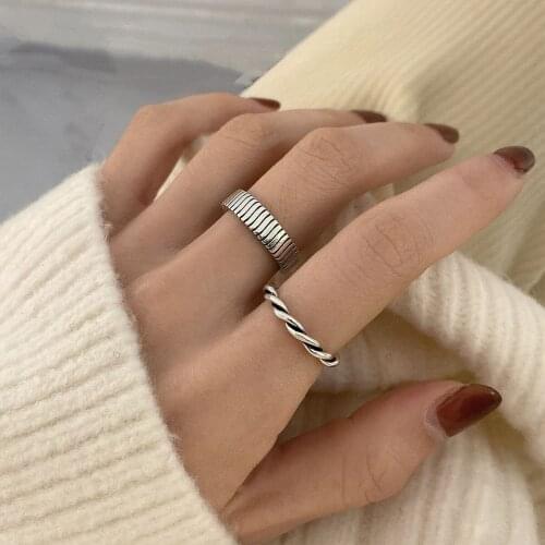 VENTFILLE 925 Sterling Silver Korean Geometric Twist Woven Open Ring Female Fashion Personality Simple Trend Retro Cool Jewelry