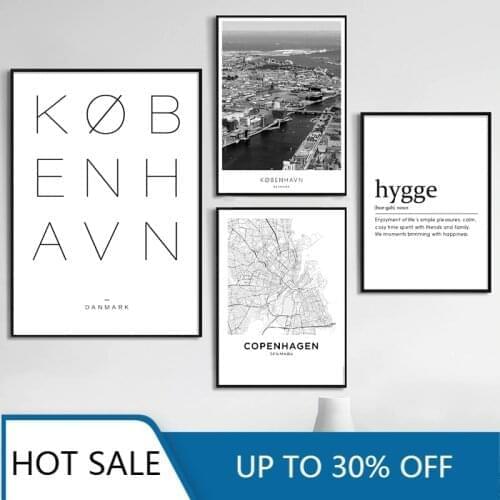 Copenhagen Danmark City Landscape Wall Art Canvas Painting Posters Black White Scandinavian Nordic Aesthetic Home Decoration