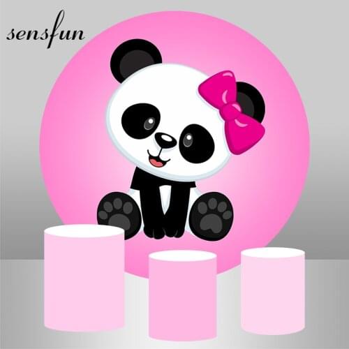 Round Circle Backdrop Background Pink Panda Theme Birthday Party Decoration Girl Baby Shower Candy Dessert Table Cover Custom