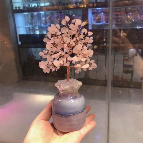 Mini Healing Crystal Money Tree Handmade Copper Wire Wrapped Gemstone Tree Feng Shui Ornaments Decor