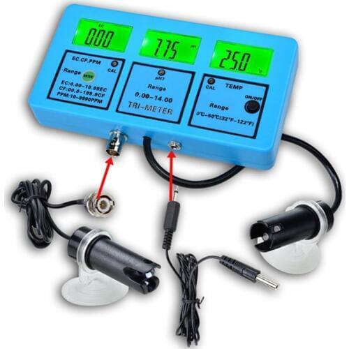 5in1 LCD pH EC CF TDS TEMP Meter Multi-parameter Online Water Quality Monitor Aquarium Drink Water Acidity Green Backlight ATC
