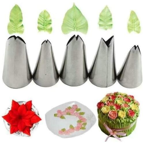 Leaves Set Nozzles 5Pcs Seam Stainless Steel Icing Piping Nozzle Pastry Tips For Cream Cake Fondant Baking Decorating Tools