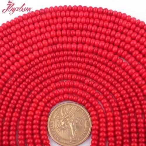 2x4,3x5mm Natural Rondelle Heishi Red Coral Gem Stone Tiny SpacerBeads Strand 15" For DIY Women Necklace Bracelet Jewelry Making