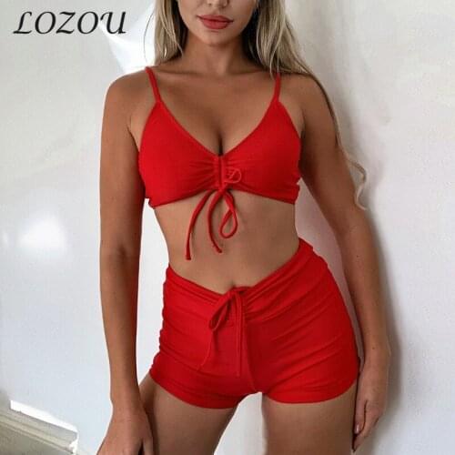 2021 New Womens Bikini High Waist For Ladies Strapless Sexy Pure Color Swimwear Padded Bathing Suit Summer Set Split Swimsuit