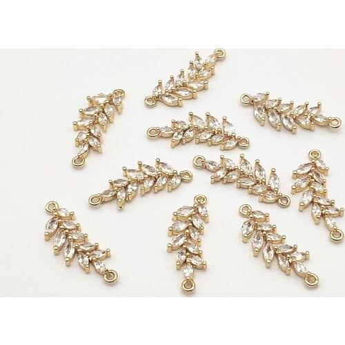 New Arrival! 21x10mm 50pcs Cubic Zirconia Leaf Connectors for Handmade Necklace/Earring DIY Parts,Jewelry Accessories Findings