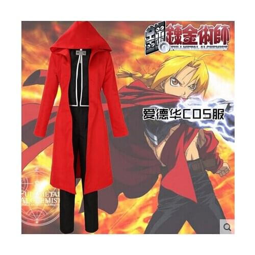 New Fullmetal Alchemist Cosplay Edward Elric Halloween Everyday Clothing Combat Service Full Set(Top+Pants+Trench)