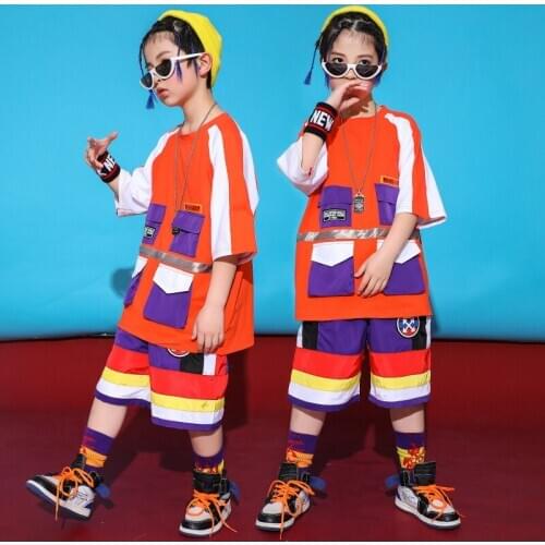 Girls Boys Ballroom Dance Clothes for Kids Loose Shirts Tops Jogger Pants Child Jazz Performance Show Hip Hop Dancing Costumes