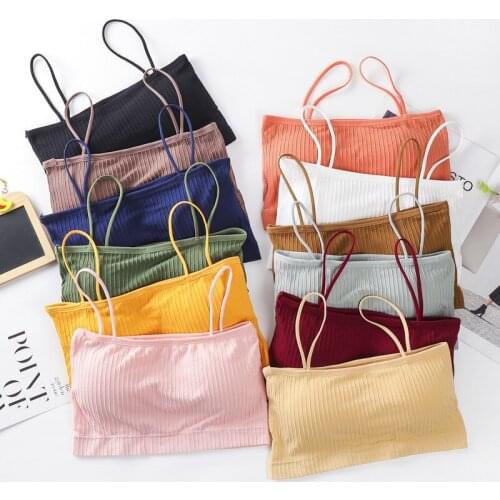 Solid Color Women Sexy Crop Tops Bra Female Girls Thin Strap Seamless Tube Top Basic Tank Chest Pad Underwear