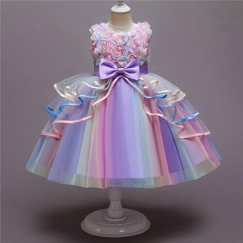 Elegant Princess Dresses Kid Sleeveless Flower Tulle Bow Gown Clothes Children Ball Gown Flower Girls Wear Little Girls Clothes