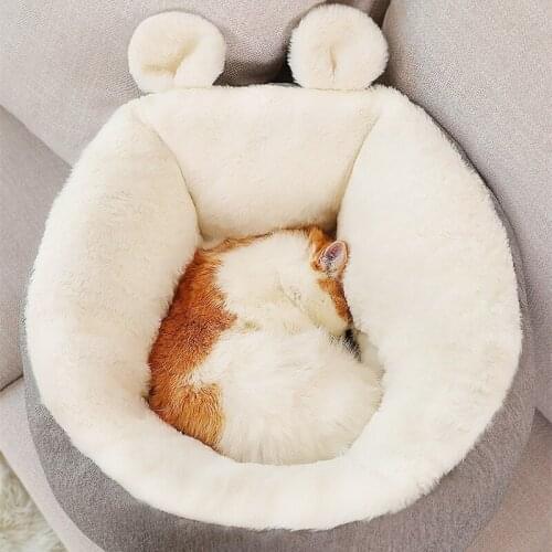 Plush House White Rabbit Ear Cat Litter Bed Cute Ear Shape Pet High-back Imitation Linen Kitten Products