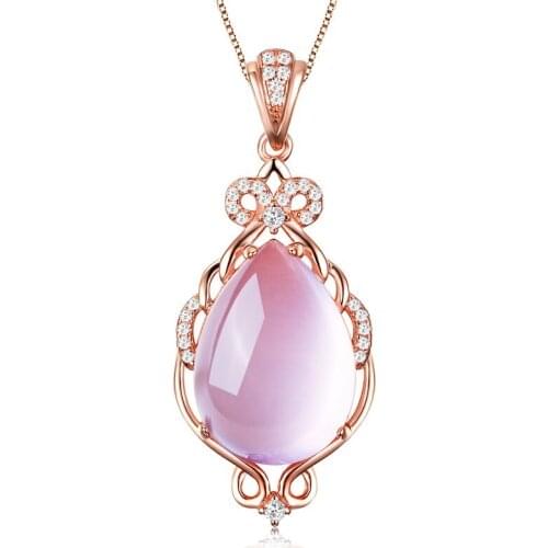 Popular 925 Silver Mosaic Pink Crystal Water Drop Dangle Pendant Trendy Fashion Charm Jewelry Accessories Gifts for Her Women