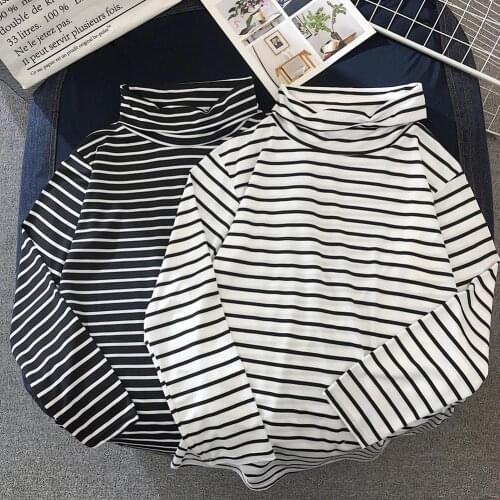 Casual Women Autumn Long Sleeve Turtle Neck Blouse Top Horizontal Base Shirt