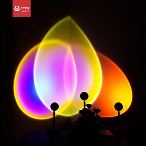 2021 USB Button Rainbow Sunset Projector Atmosphere Led Night Light Home Coffe shop Background Wall Decoration Colorful Lamp