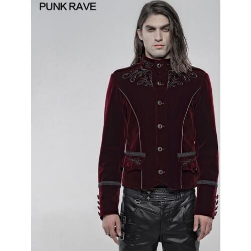 PUNKRAVE Mens Gothic Exquisitely Embroidered Vintage Red Jacket Punk Palace Gentleman Slim Evening Short Coats Men Clothes