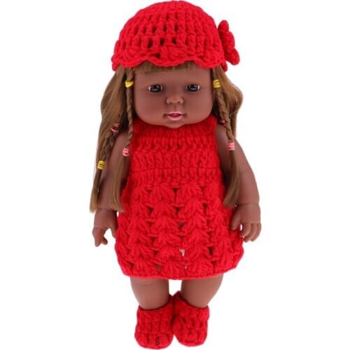 30cm Realistic Baby Girl Doll Silicone African Newborn Dolls With Red Knitted Outfits
