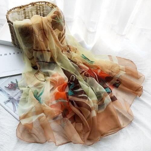 Floral Print Silk Scarf Large Spring Autumn Summer Beach Wrap Long Ladies Fashion Womens Scarves